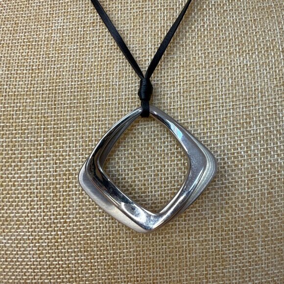 Fossil Modernist Silver-Tone Pendant Necklace With Adjustable Black Leather Cord - Picture 2 of 6